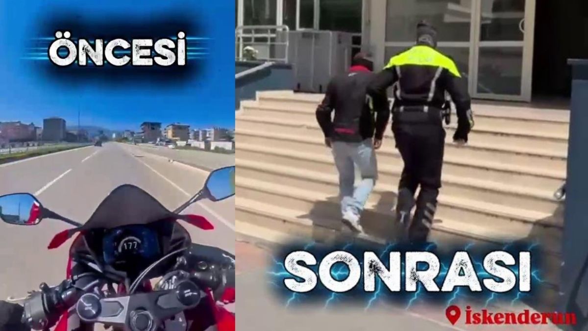 Hatay’ın İskenderun ilçesinde motosikletiyle akan trafikte tehlikeli şekilde hız yapan