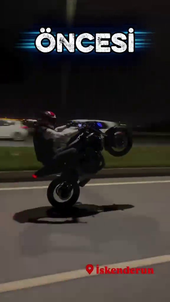 Hatay’da plakasını söktüğü motosikletle trafikte akrobatik hareketler yapan ve o