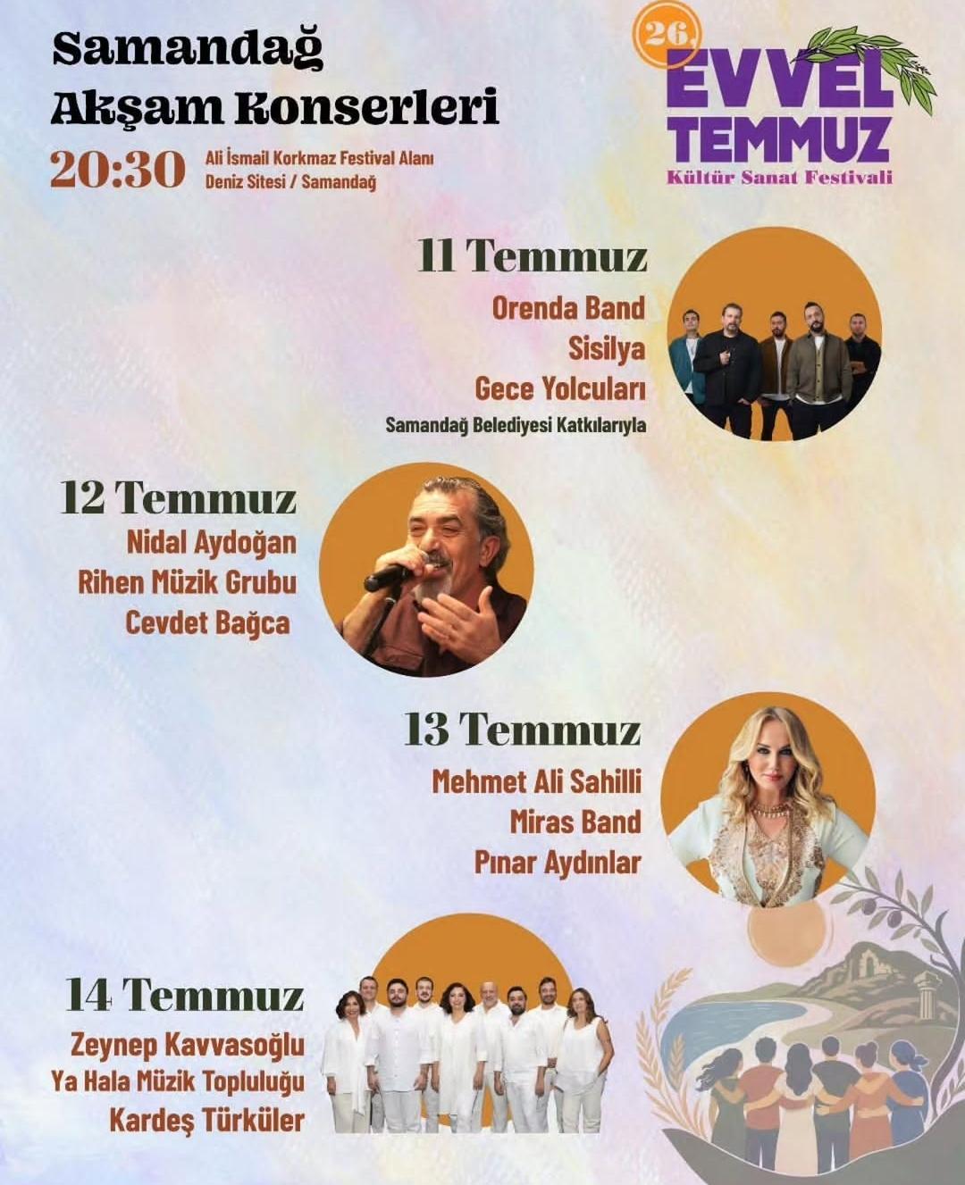 Samandağ’da geleneksel hale gelen 26. Evvel Temmuz Kültür Sanat Festivali