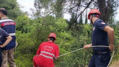 Hatay'ın Dörtyol ilçesinde kontrolden çıkan bir otomobilin uçurumdan ağaçlık alana