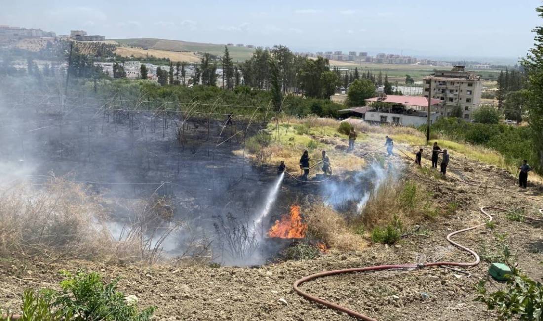 Kırıkhan’da bir bahçede çıkan yangında sera zarar görürken, bahçedeki otomobil