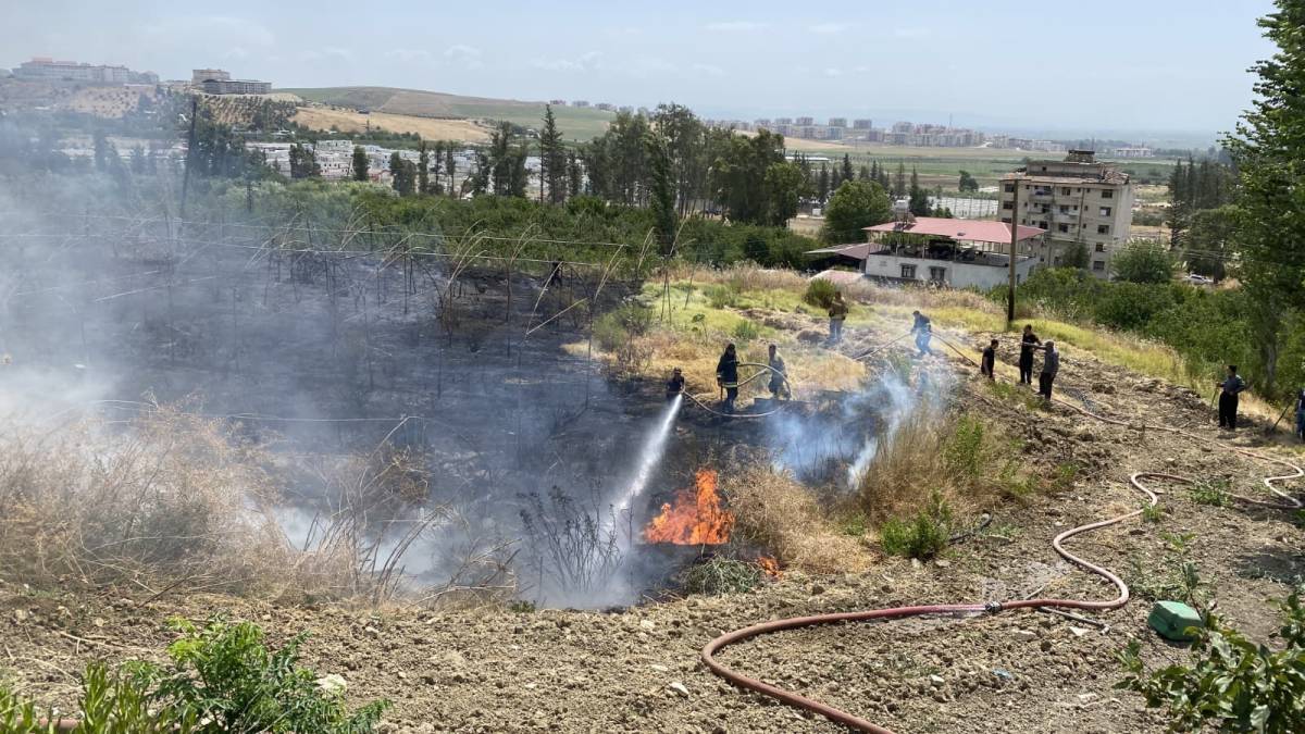 Kırıkhan’da bir bahçede çıkan yangında sera zarar görürken, bahçedeki otomobil