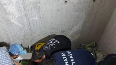 Hatay'ın Defne ilçesinde inşaat halindeki bir binada çalışan işçi, asansör