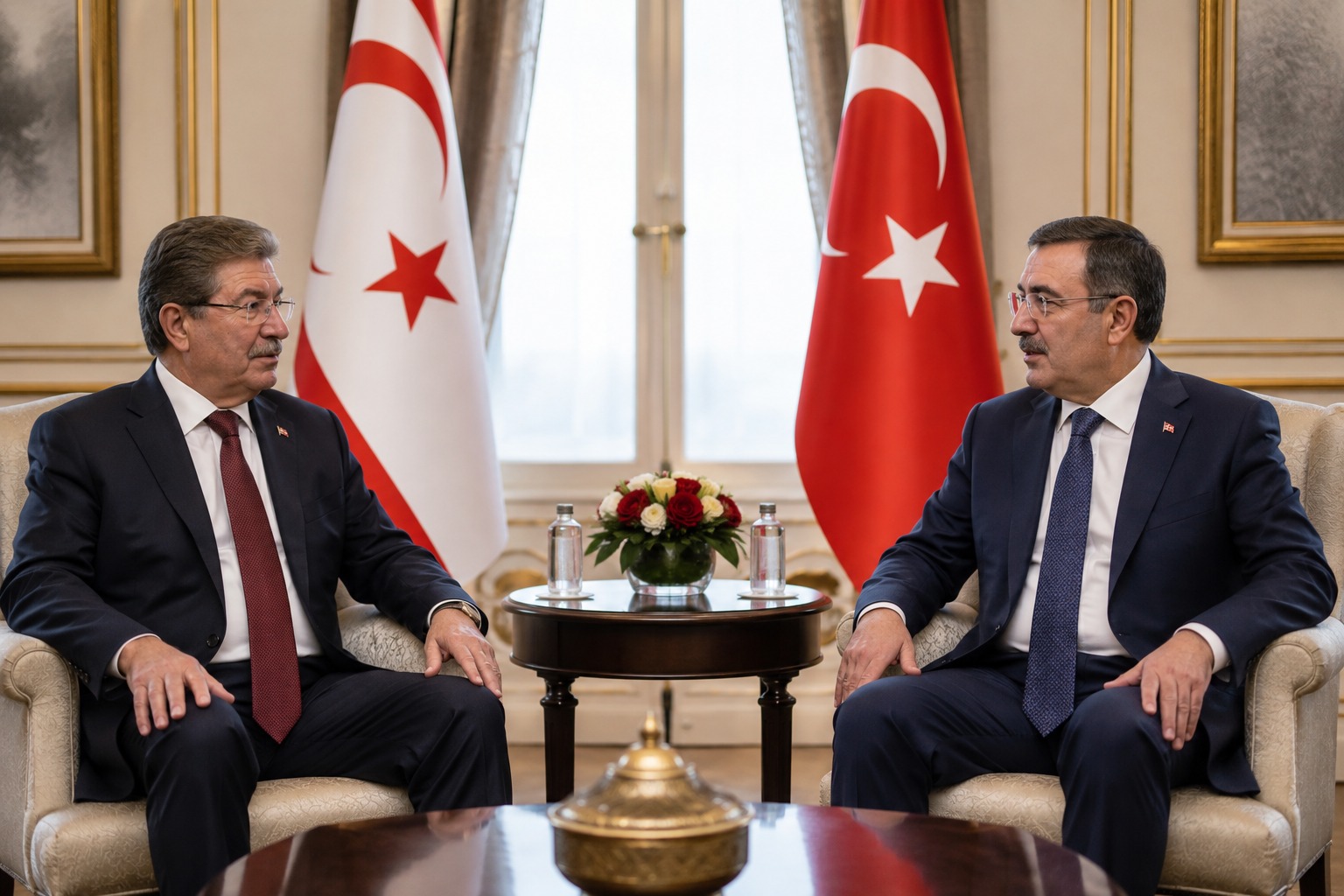 Cumhurbaşkanı Yardımcısı Cevdet Yılmaz, KKTC Başbakanı Ünal Üstel ve hükümet