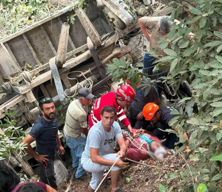 Hatay’ın Dörtyol ilçesinde sürücüsünün direksiyon hâkimiyetini kaybettiği kamyonetin şarampole yuvarlanması