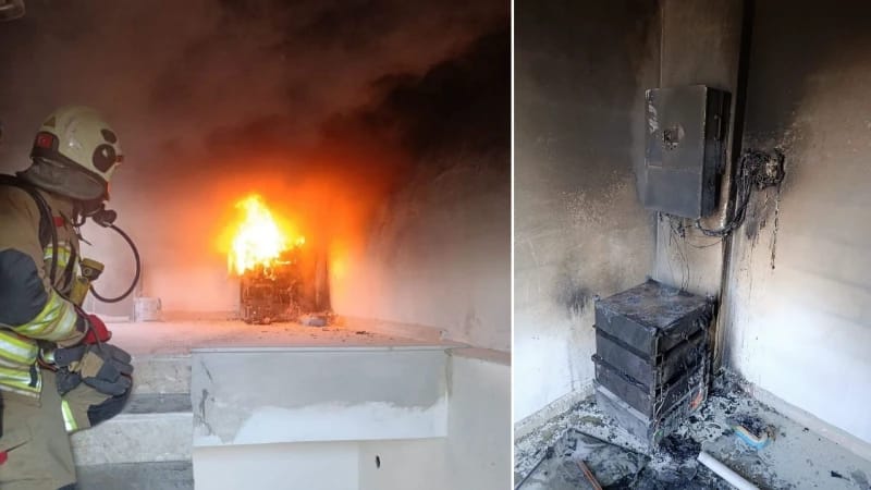 Arsuz’da güneş enerjisi sistemine ait akülerde çıkan yangın, itfaiyenin hızlı