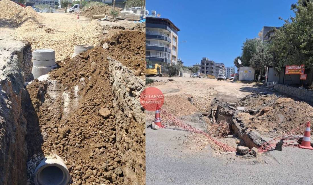 Hatay’ın Defne ilçesi Turunçlu Mahallesi’nde devam eden altyapı çalışmaları nedeniyle