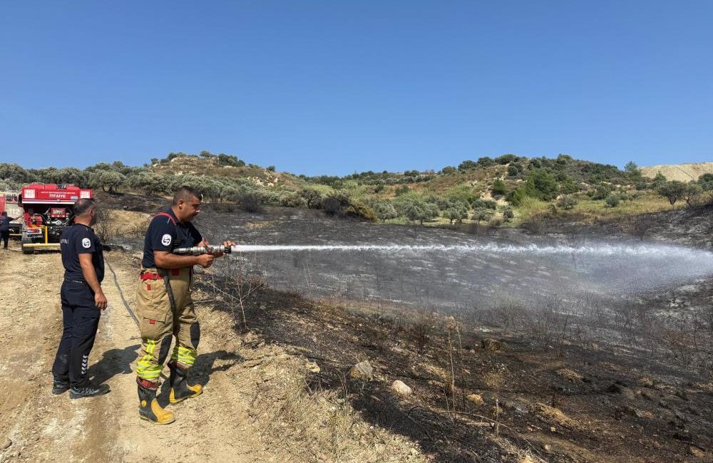 Hatay’ın Antakya ilçesinde zeytinlik alanda çıkan yangın, ekiplerin hızlı müdahalesi