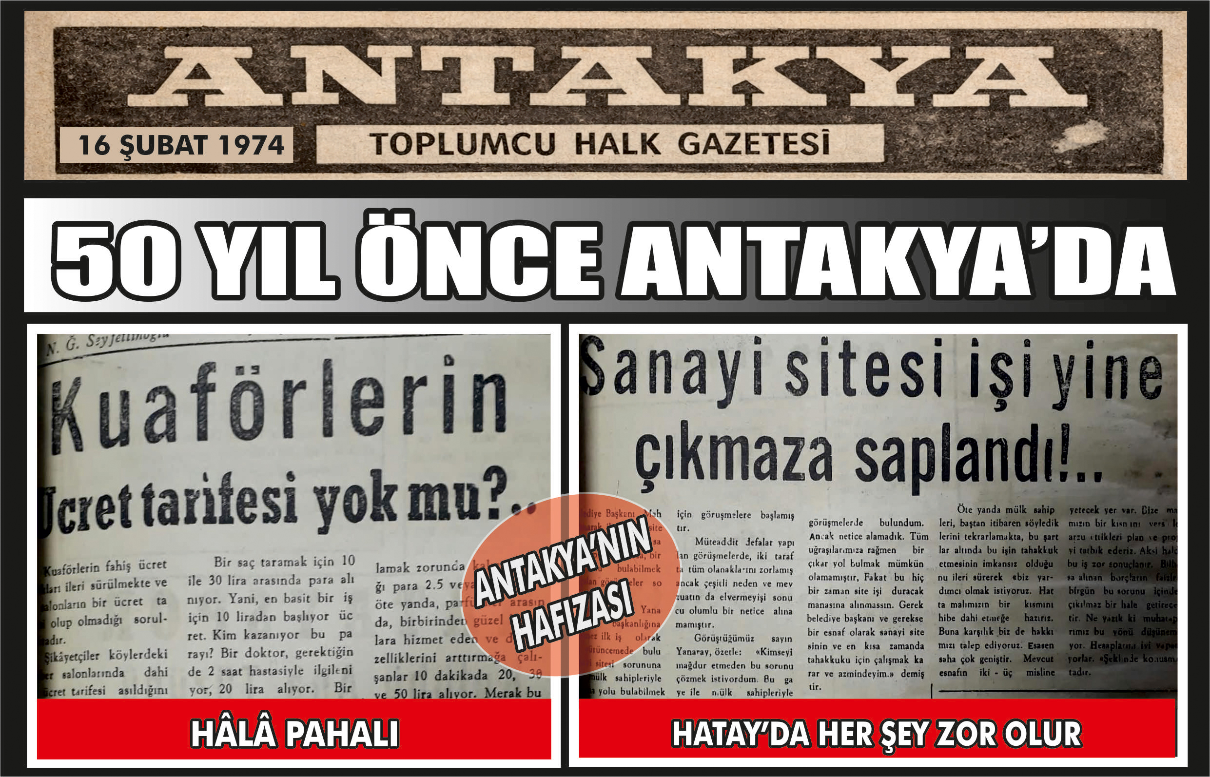 Antakya Gazetesi’nin 16 Şubat 1974 tarihli arşivinde yer alan kuaför