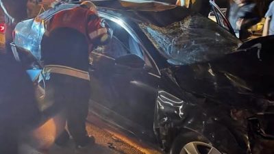 Hatay’ın Samandağ ilçesinde yola çıkan angusa çarpan otomobilin sürücüsü yaralandı.