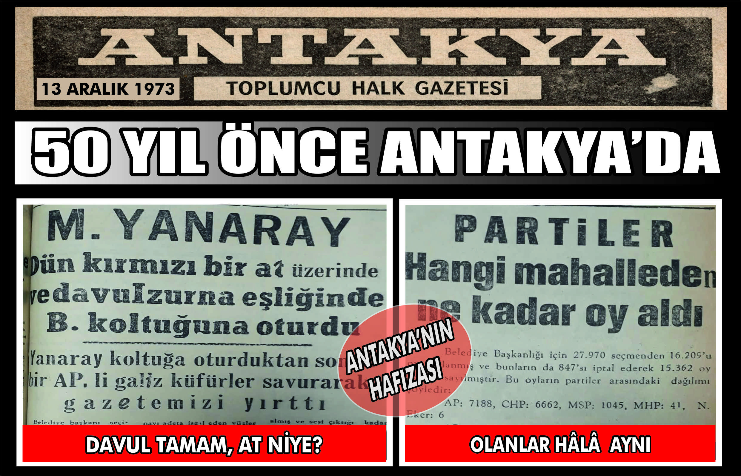 13 Aralık 1973 tarihli Antakya Toplumcu Halk Gazetesi, dönemin belediye
