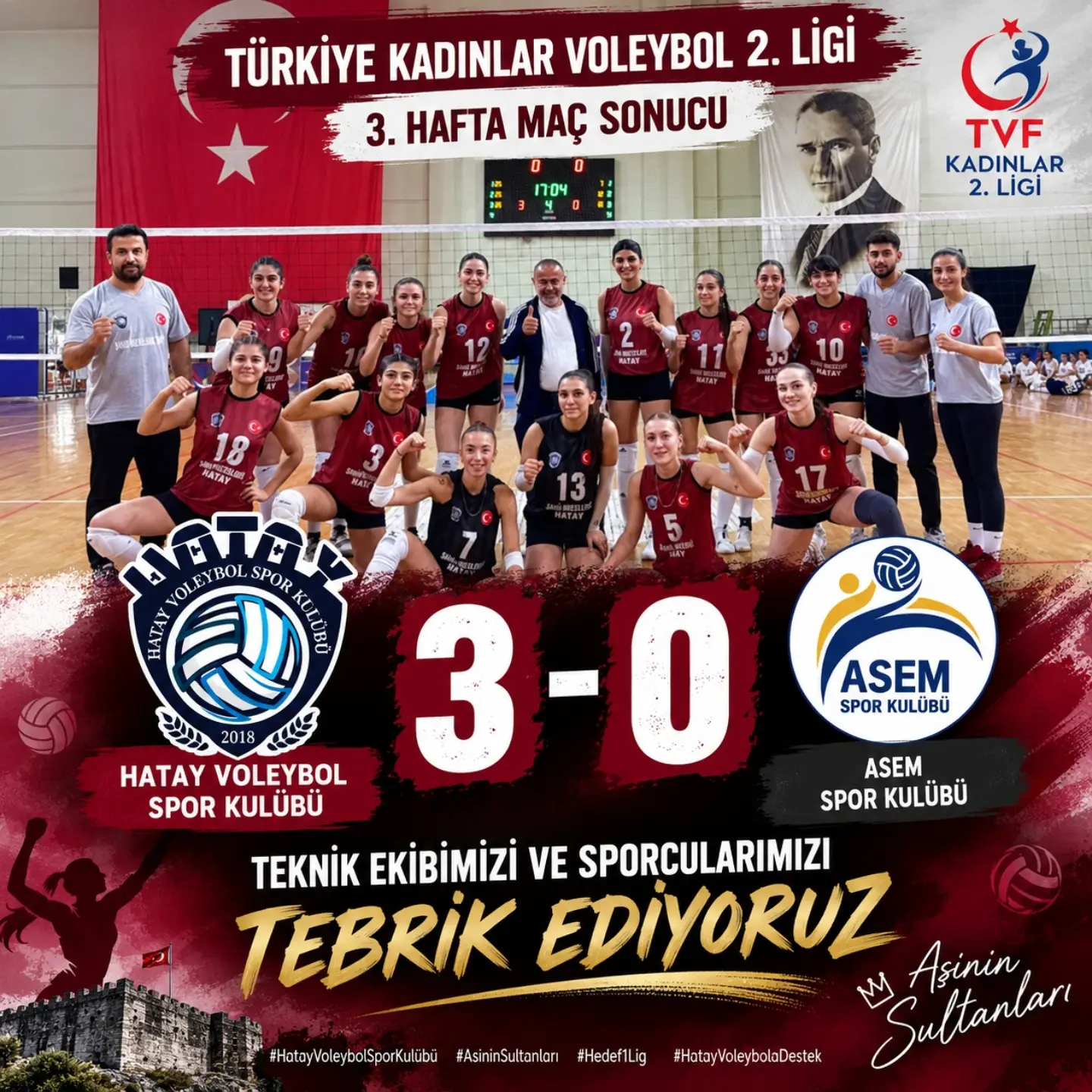Türkiye Kadınlar Voleybol 2. Ligi’nin 3. haftasında sahaya çıkan Hatay